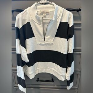 Vintage Havana Striped Black and White Quarter-Zip Pullover- slight cropped